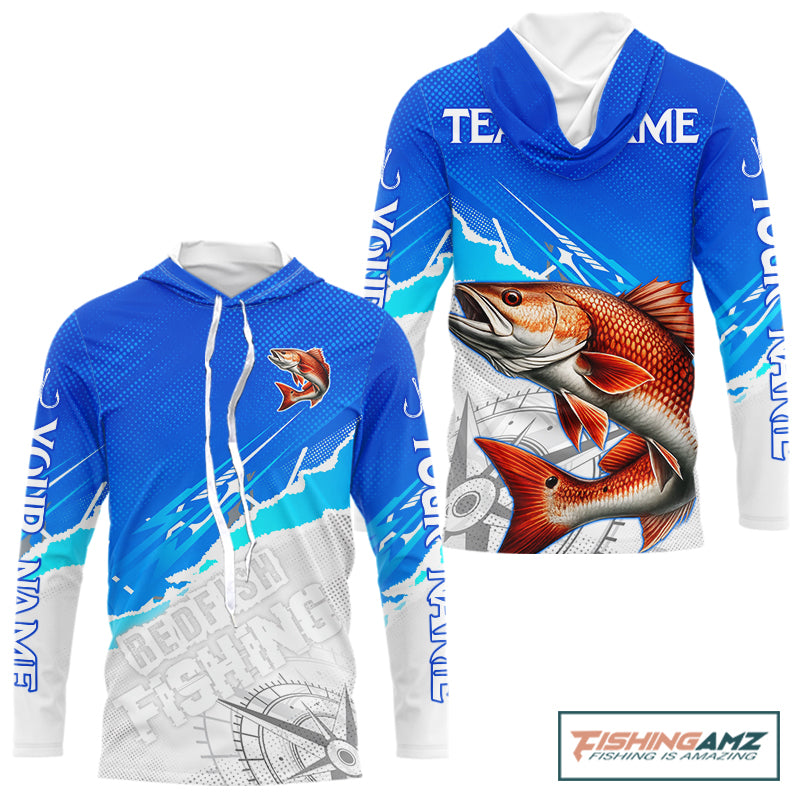 Redfish Fishing Custom Hooded Fishing Shirts Long Sleeve For Men, Redfish Saltwater Fishing Shirt NHT647