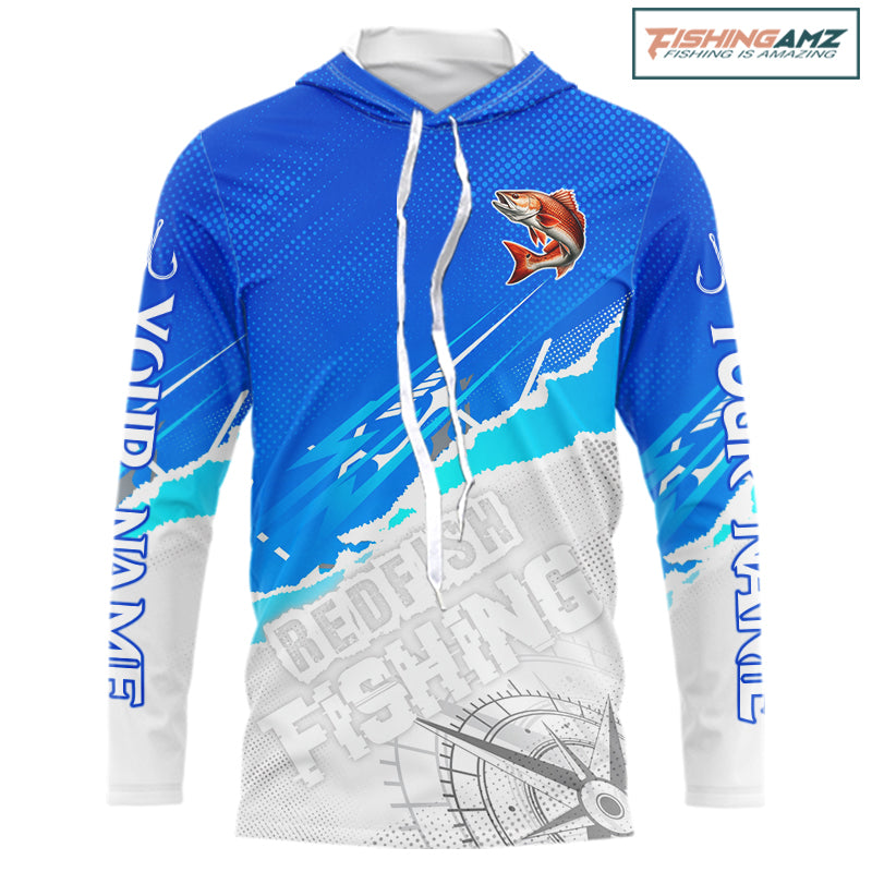 Redfish Fishing Custom Hooded Fishing Shirts Long Sleeve For Men, Redfish Saltwater Fishing Shirt NHT647