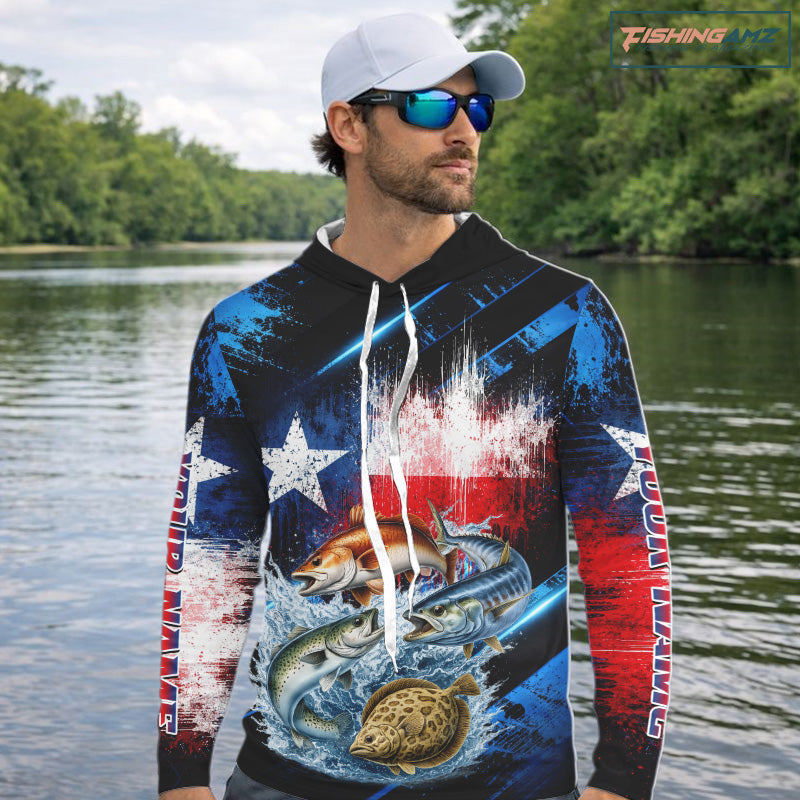 Texas Grand Slam Custom Fishing Shirts Long Sleeve Hooded, Texas Flag Fishing Jersey NHT506