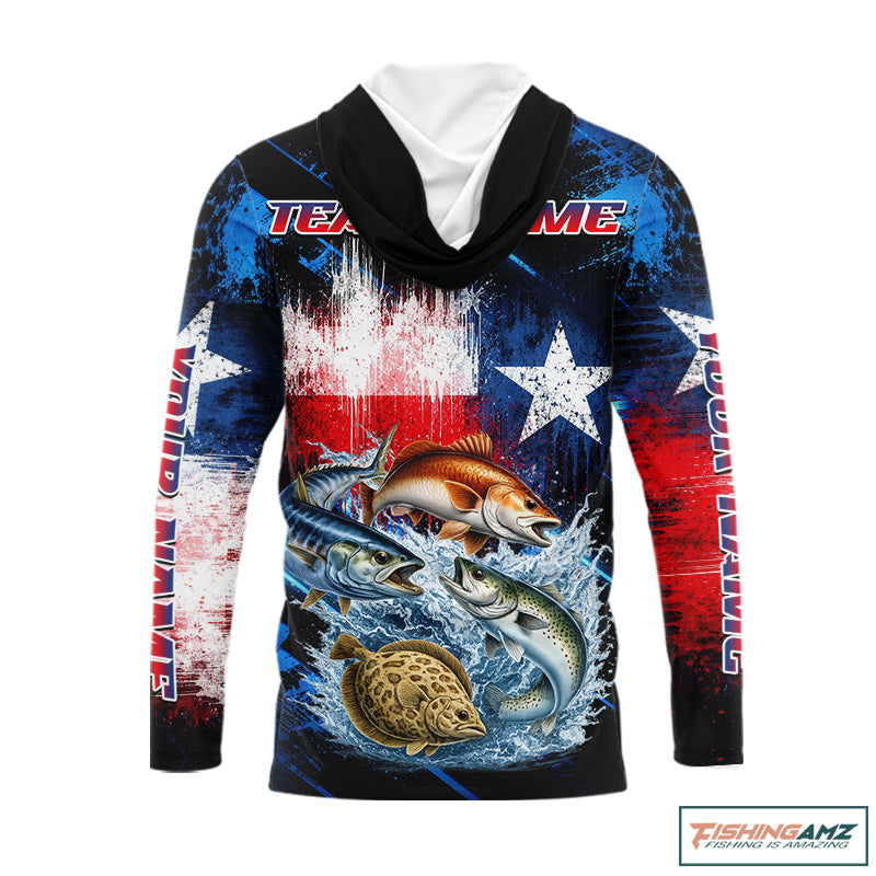 Texas Grand Slam custom hooded long sleeve fishing shirt, Texas flag fishing jersey