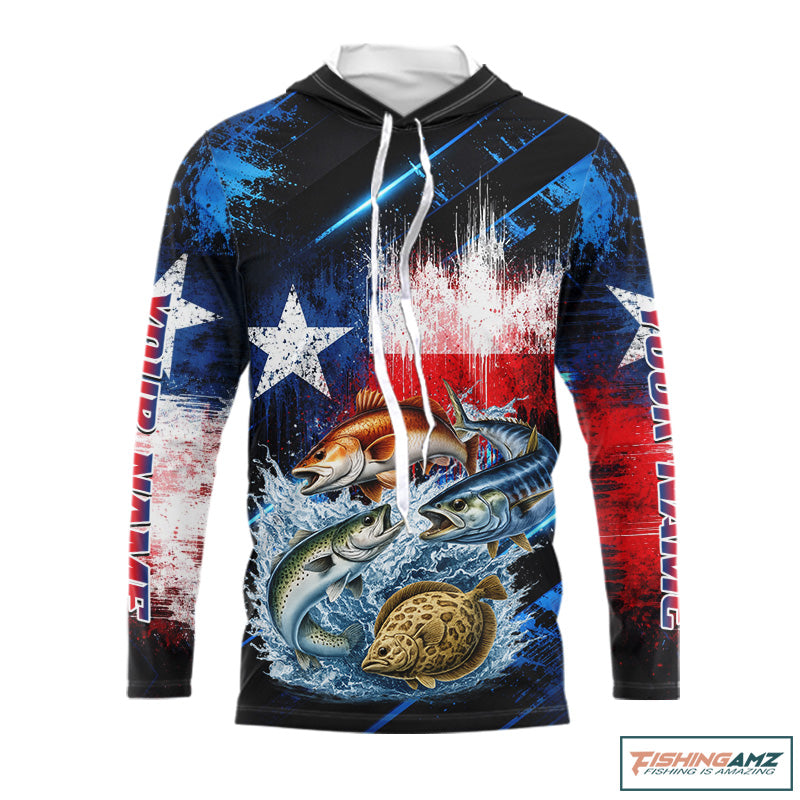 Texas Grand Slam custom hooded long sleeve fishing shirt, Texas flag fishing jersey