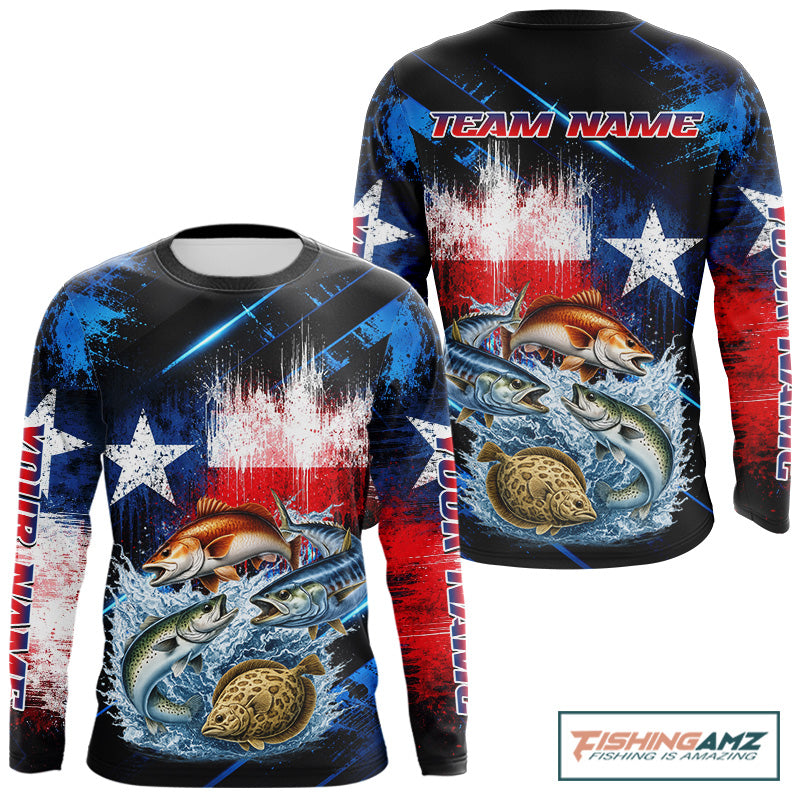 Texas Grand Slam custom long sleeve fishing shirt, Texas flag fishing jersey