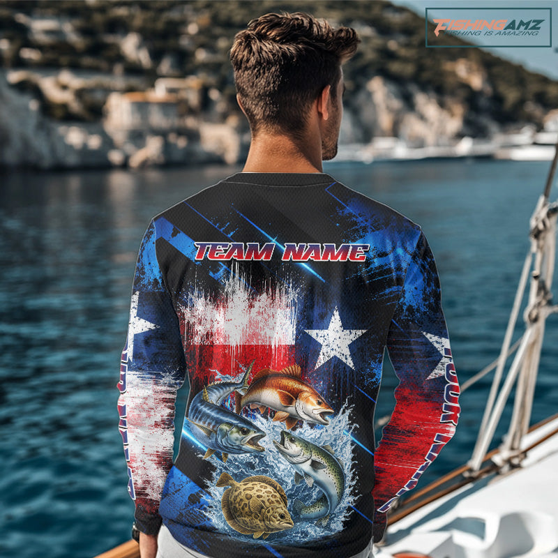 Texas Grand Slam Custom Fishing Shirts Long Sleeve, Texas Flag Fishing Jersey NHT506