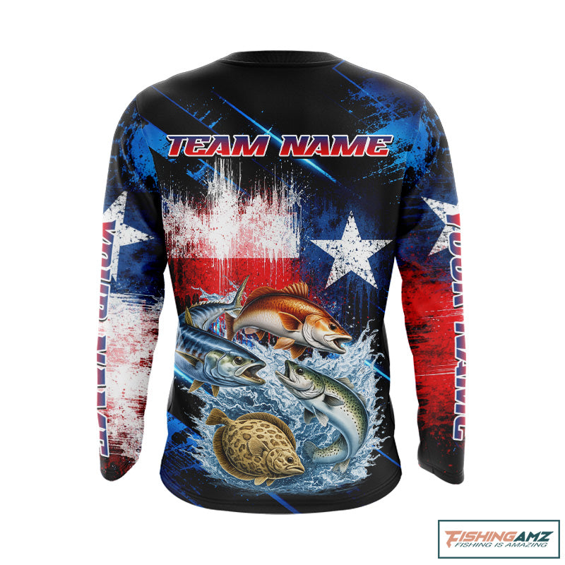 Texas Grand Slam custom long sleeve fishing shirt, Texas flag fishing jersey