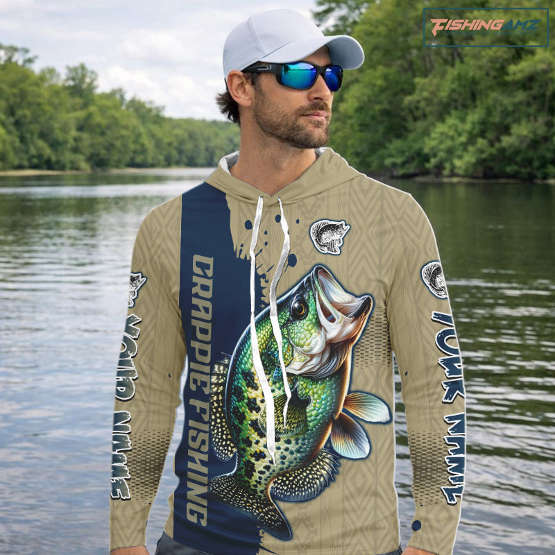 Personalized crappie fishing shirt long sleeve Hooded for men, crappie fishing jersey
