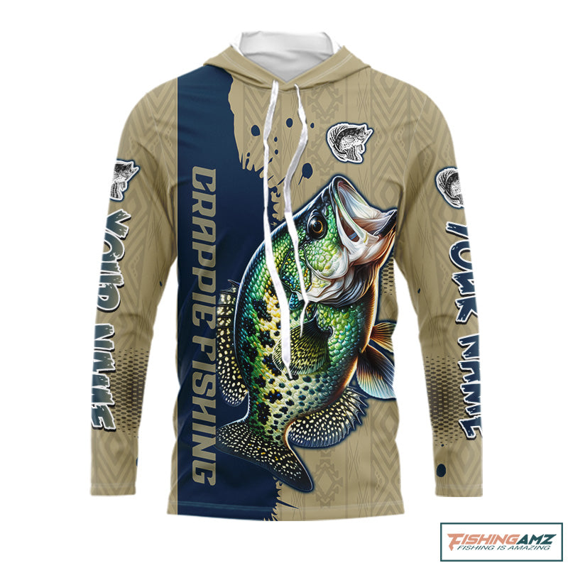 Personalized crappie fishing shirt long sleeve Hooded for men, crappie fishing jersey