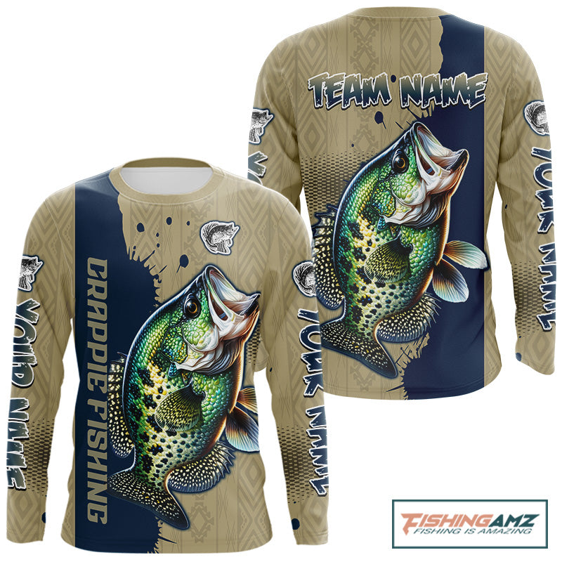 Personalized crappie fishing shirt long sleeve for men, crappie fishing jersey