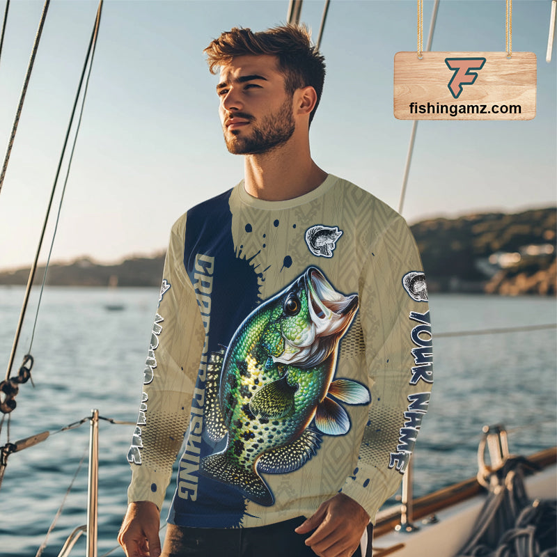 Personalized crappie fishing shirt long sleeve for men, crappie fishing jersey