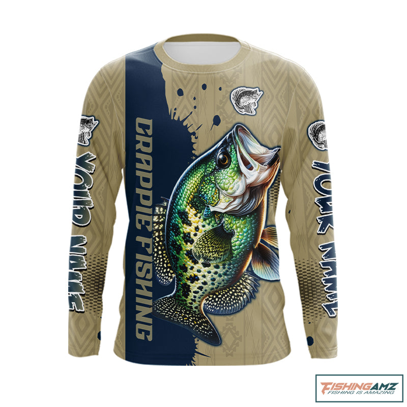 Personalized crappie fishing shirt long sleeve for men, crappie fishing jersey