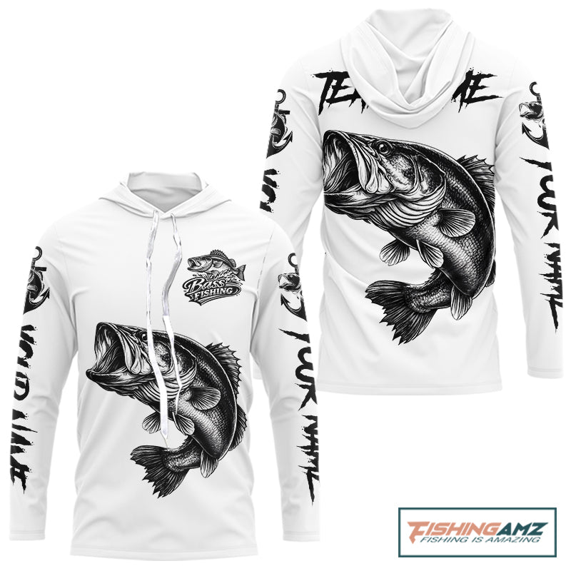 White Bass Fishing Tattoo Custom Fishing Shirts, Bass Long Sleeve Fishing Shirts NBT451