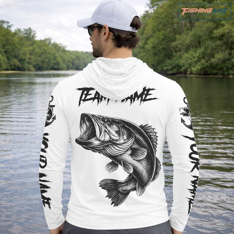 White Bass Fishing Tattoo Custom Fishing Shirts, Bass Long Sleeve Fishing Shirts NBT451