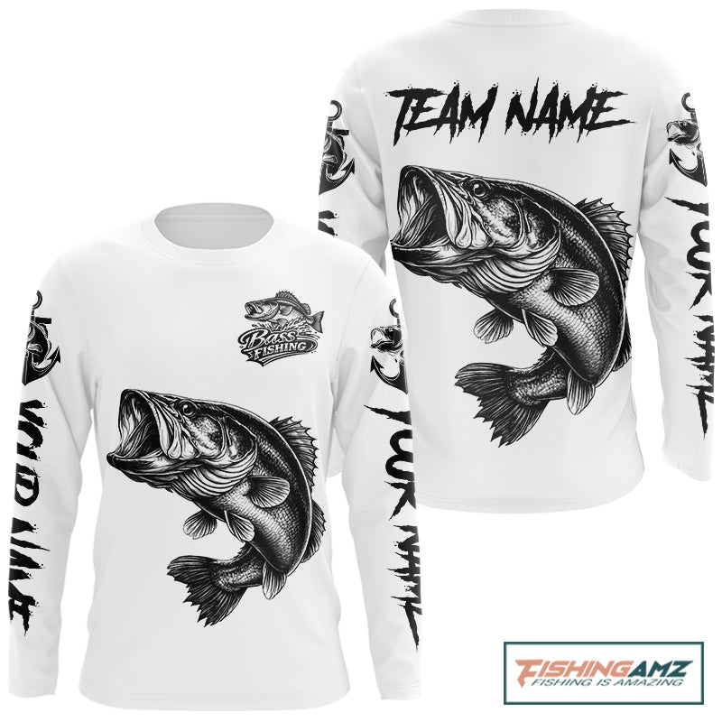 White Bass Fishing Tattoo Custom Fishing Shirts, Bass Fishing Shirts Long Sleeve NBT451