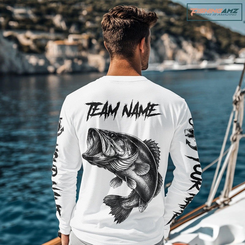 White Bass Fishing Tattoo Custom Fishing Shirts, Bass Fishing Shirts Long Sleeve NBT451