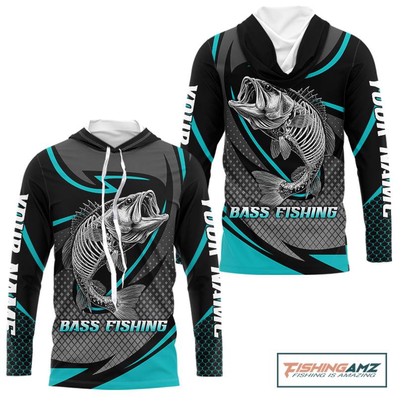 Personalized Bass Fishing Hood Fish Skeleton Custom Fishing Jersey, Fishing Outfit NBT358
