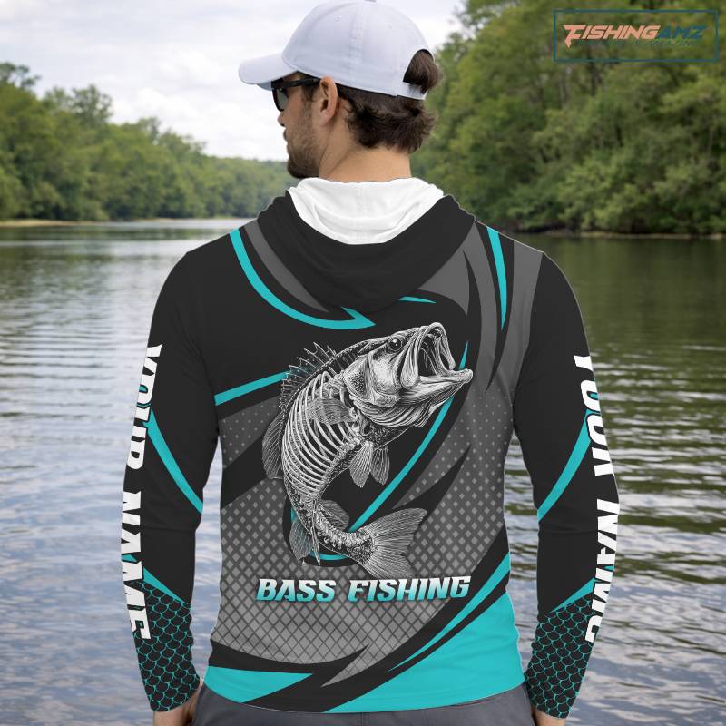 Personalized Bass Fishing Hood Fish Skeleton Custom Fishing Jersey, Fishing Outfit NBT358