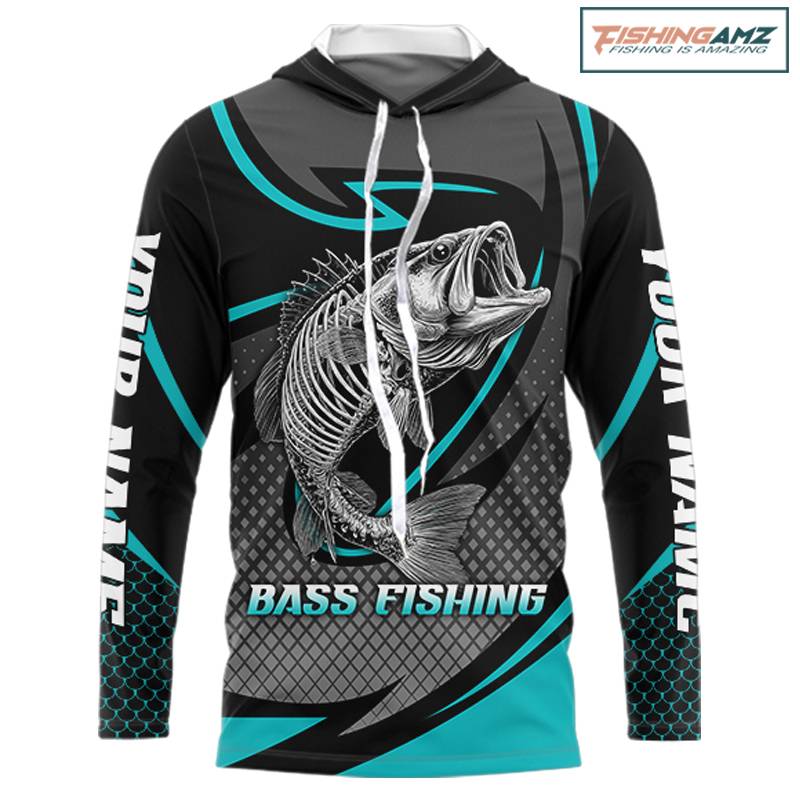 Personalized Bass Fishing Hood Fish Skeleton Custom Fishing Jersey, Fishing Outfit NBT358