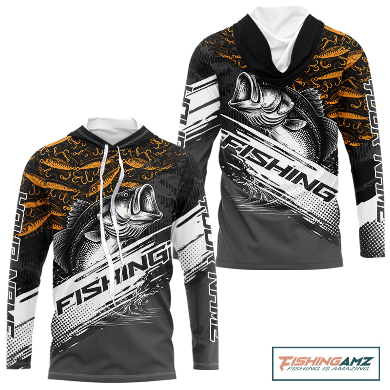 Largemouth Bass Fishing Hood UV Protection Black And Yellow Custom Shirts For Men NBT359
