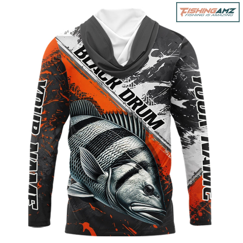 Custom Orange Camo Black Drum Jerseys For Fishing Team Long Sleeve Fishing Shirts NBT457