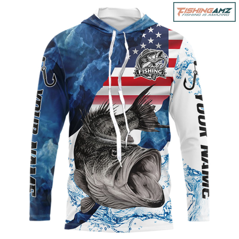 Blue Camo Bass Fishing American Flag Fishing Shirt, Bass Fishing Shirts Long Sleeve NBT458