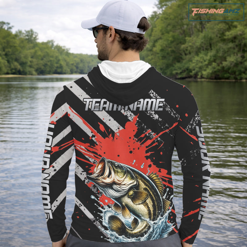Custom Largemouth Bass Long Sleeve Hooded Tournament Fishing Shirts, Largemouth Fishing Jerseys NBT712