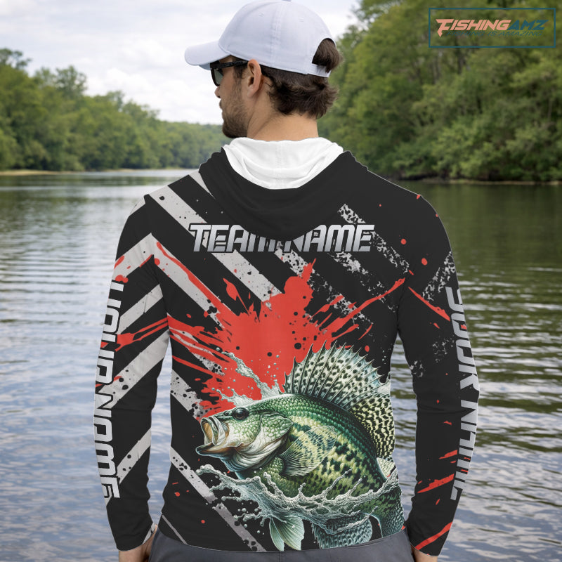 Custom Crappie Long Sleeve Hooded Tournament Fishing Shirts, Crappie Fishing Jerseys NBT713