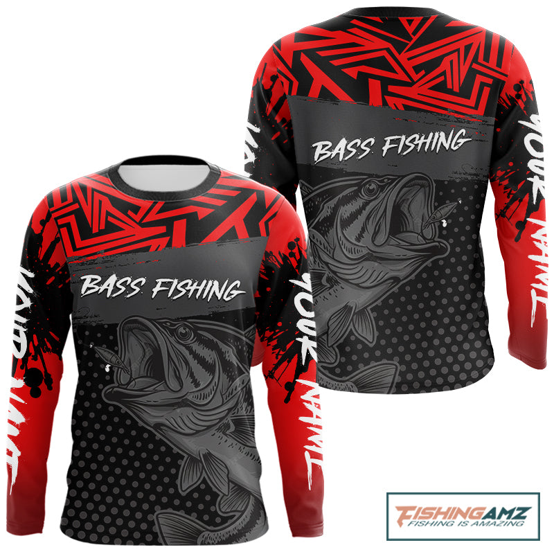 Bass Long Sleeve Fishing Shirts UV Protection Custom Name Bass Fishing Clothing NBT361
