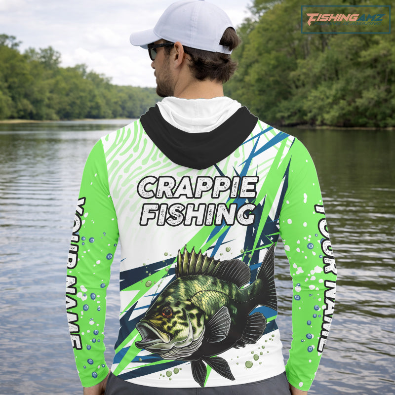 Custom Green Crappie Custom Name Long Sleeve Fishing Jerseys, Tournament Fishing Shirts NBT364