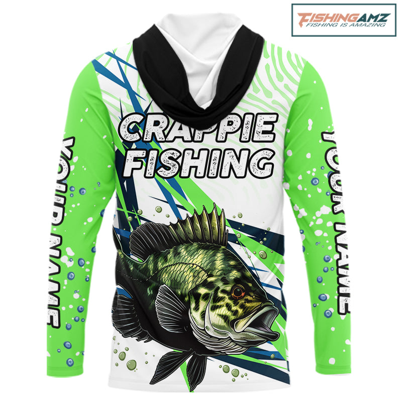 Custom Green Crappie Custom Name Long Sleeve Fishing Jerseys, Tournament Fishing Shirts NBT364
