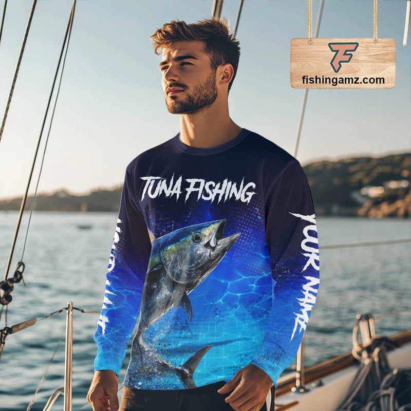 Personalized Blackfin Tuna Long Sleeve Fishing Shirts Saltwater Deep Sea Fish, Custom Fishing Shirt NBT367
