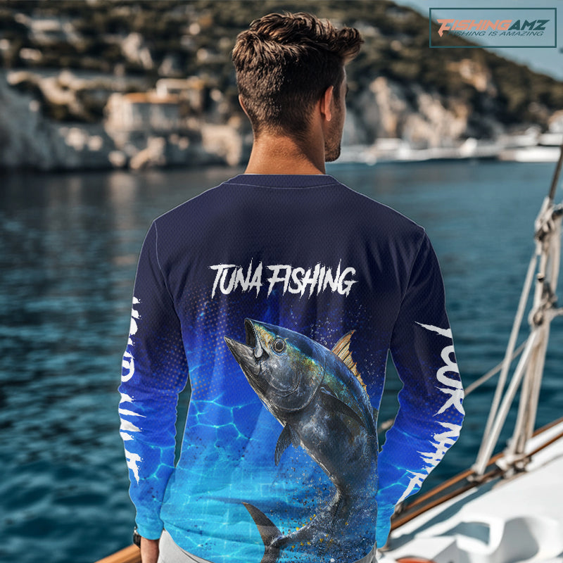 Personalized Blackfin Tuna Long Sleeve Fishing Shirts Saltwater Deep Sea Fish, Custom Fishing Shirt NBT367