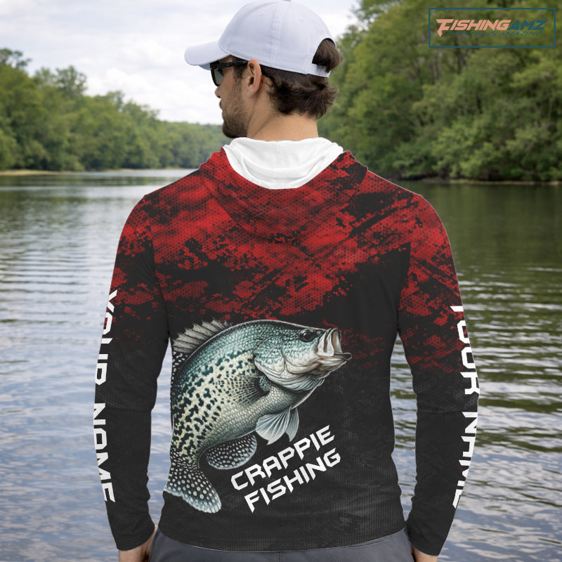 Personalized Crappie Hooded Fishing Shirts Red Camo Custom Name, Crappie Fishing Shirts NBT465