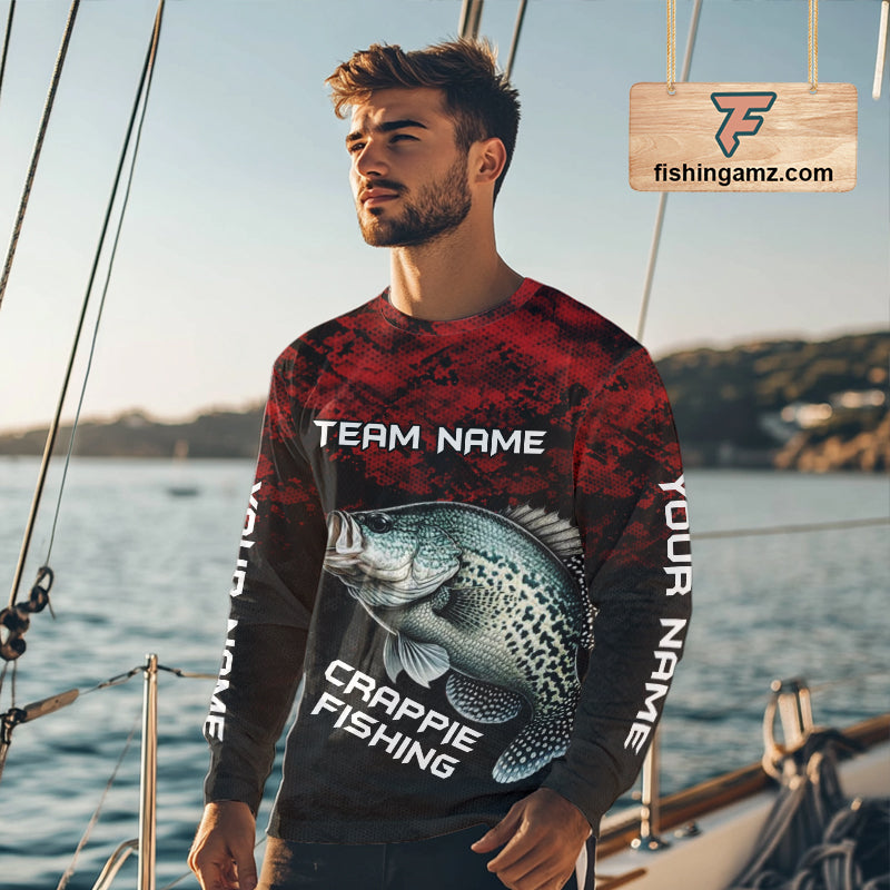 Personalized Crappie Fishing Shirts Red Camo Custom Name, Crappie Fishing Shirts NBT465