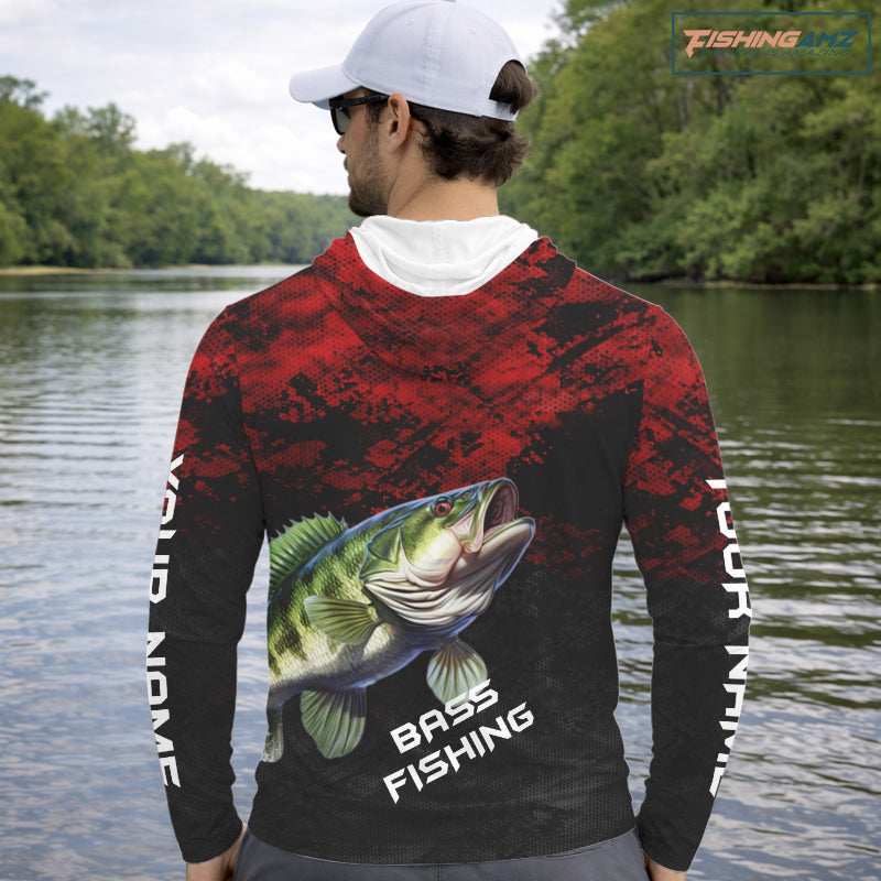Personalized Largemouth Bass Hooded Fishing Shirts Red Camo Custom Name, Bass Fishing Shirts NBT466