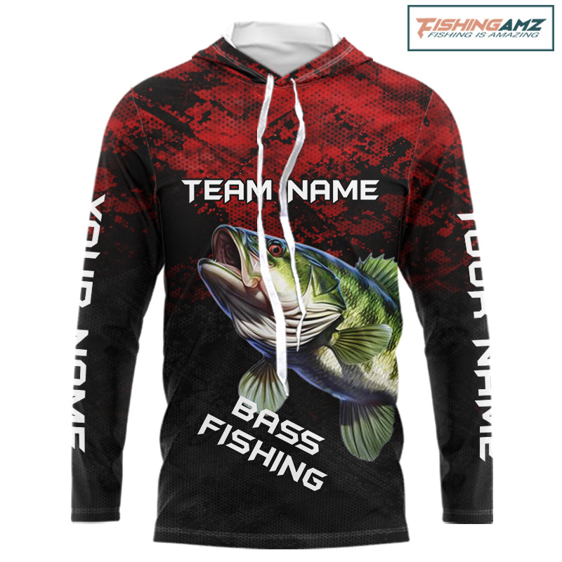 Personalized Largemouth Bass Hooded Fishing Shirts Red Camo Custom Name, Bass Fishing Shirts NBT466