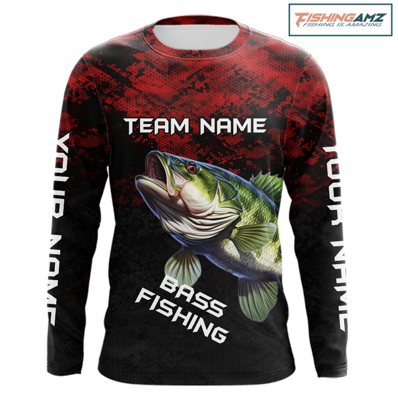 Personalized Largemouth Bass Fishing Shirts Red Camo Custom Name, Bass Fishing Shirts NBT466