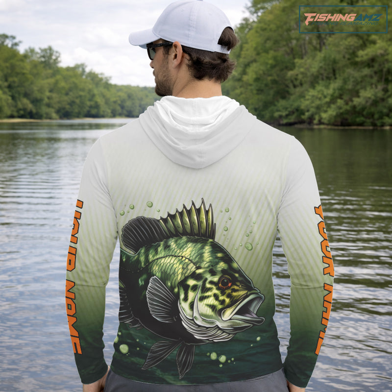 Crappie Fishing Green Camo Long Sleeve Custom Name Fishing Jerseys, Crappie Tournament Fishing Shirts NBT372