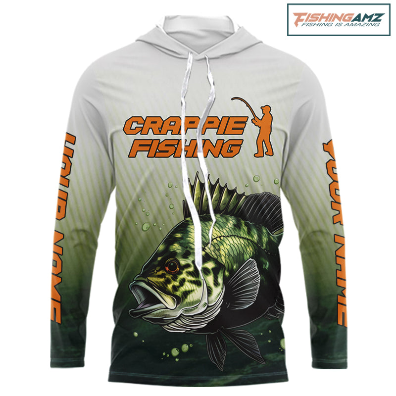 Crappie Fishing Green Camo Long Sleeve Custom Name Fishing Jerseys, Crappie Tournament Fishing Shirts NBT372