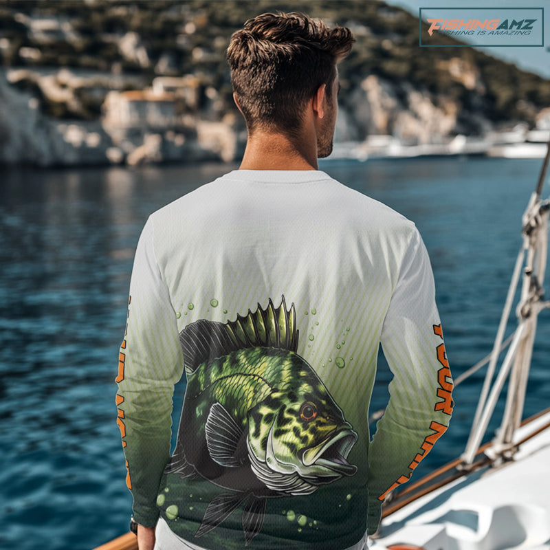 Crappie Fishing Shirts Long Sleeve Custom Fishing Jerseys Green Camo, Fishing Shirts for Men NBT372