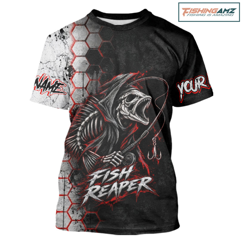 Personalized Fishing Fish Reaper Fishing T-Shirt, Fish Reaper Skull Fishing Jerseys NBT1049