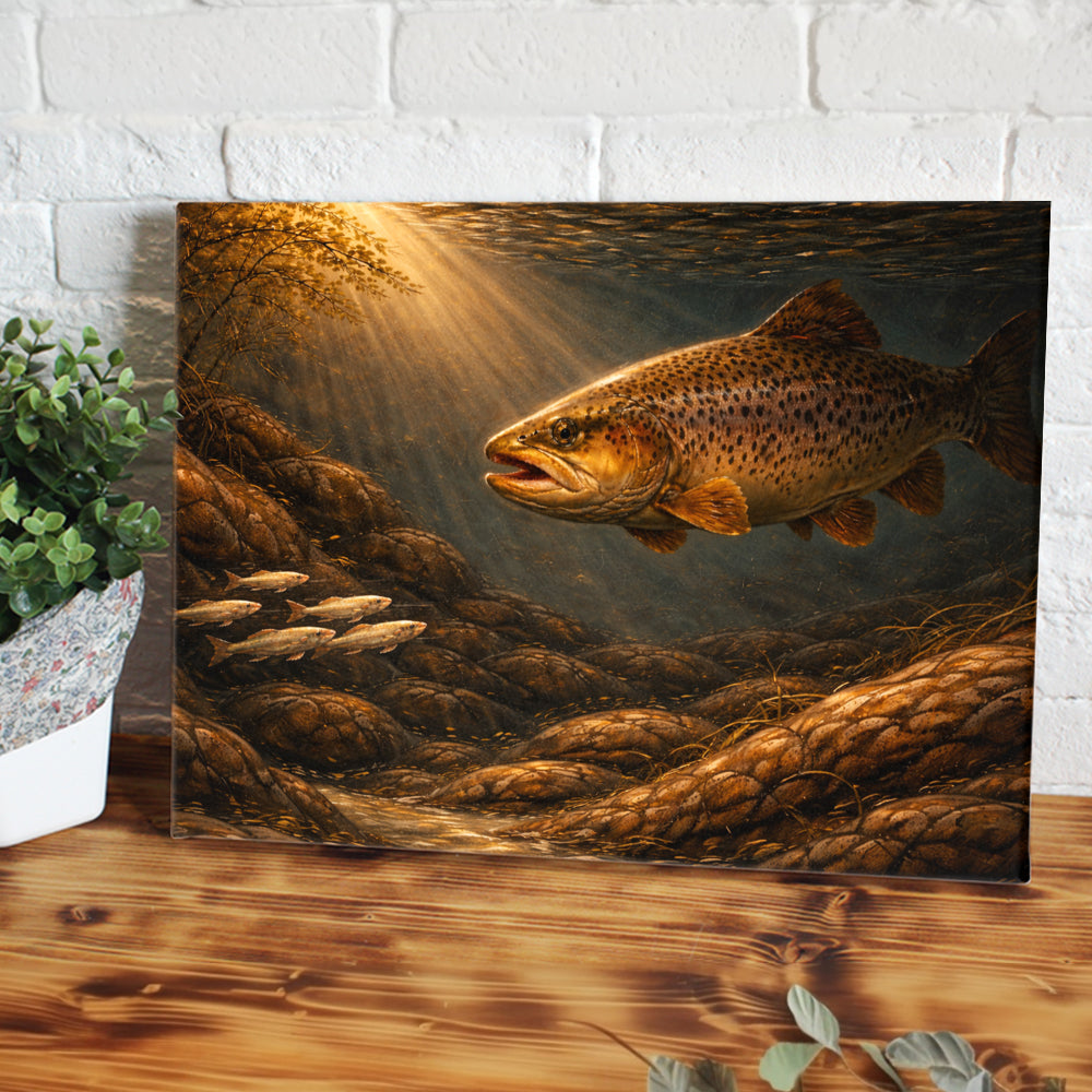 Golden Hour Brown Trout – Fishing Canvas Art NBT424