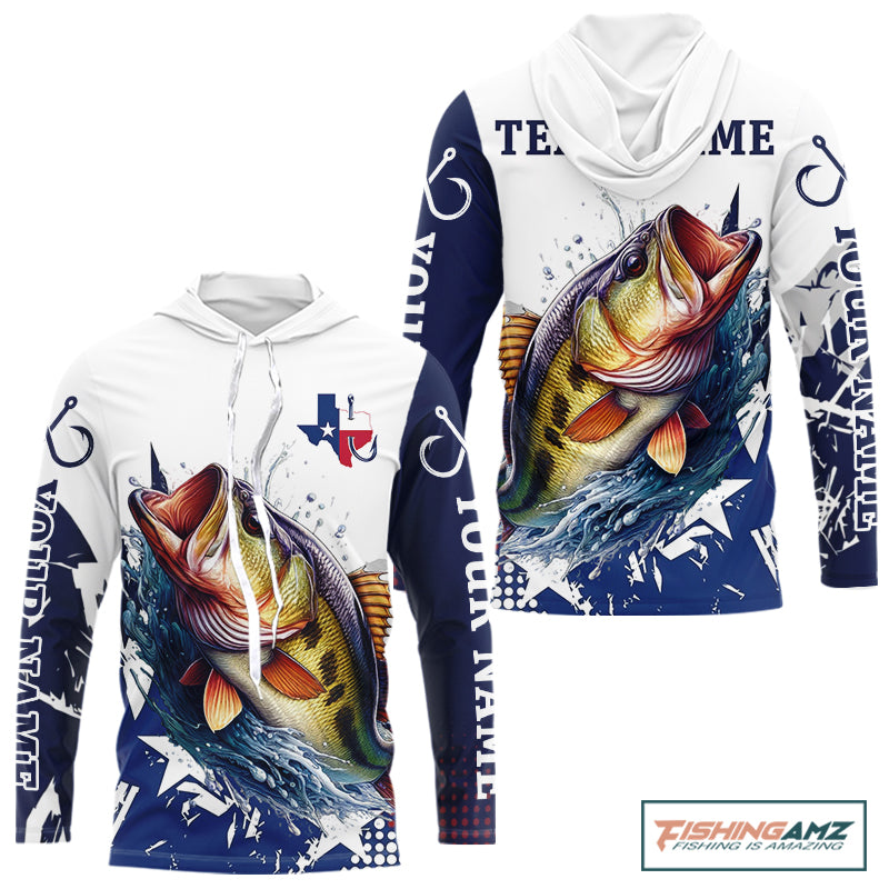 Bass Fishing 3D Texas Flag Western Shirts Customize Hooded Bass Fishing Jerseys, Sun Protection Shirts NBT738