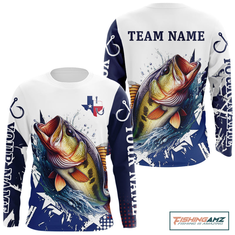 Bass Fishing 3D Texas Flag Western Shirts Customize Bass Fishing Jerseys, Sun Protection Shirts NBT738