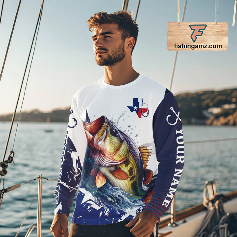 Bass Fishing 3D Texas Flag Western Shirts Customize Bass Fishing Jerseys, Sun Protection Shirts NBT738