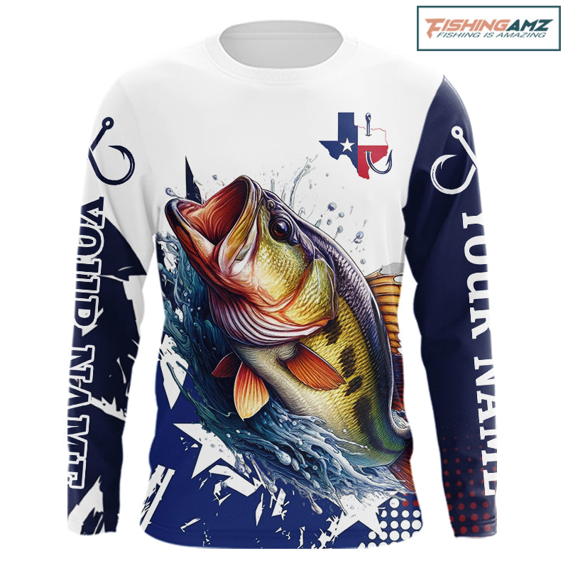 Bass Fishing 3D Texas Flag Western Shirts Customize Bass Fishing Jerseys, Sun Protection Shirts NBT738