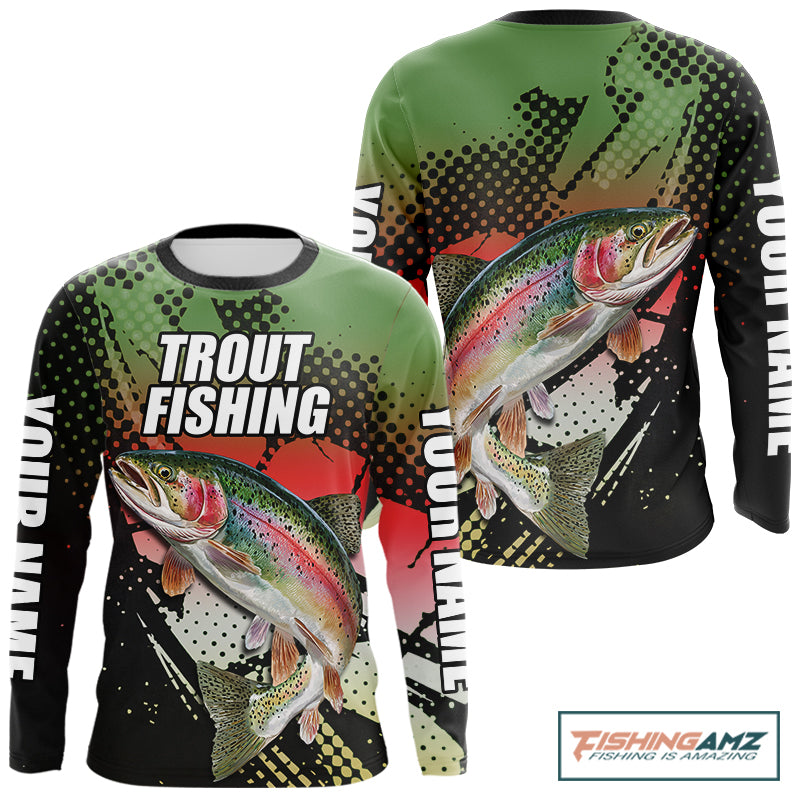 Rainbow Trout Fishing Shirts Long Sleeve Custom Name, Fishing Team Shirts NBT426