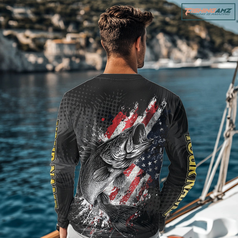 Walleye Custom Made Fishing Shirts, American Flag Walleye Fishing Shirts Long Sleeve NBT430