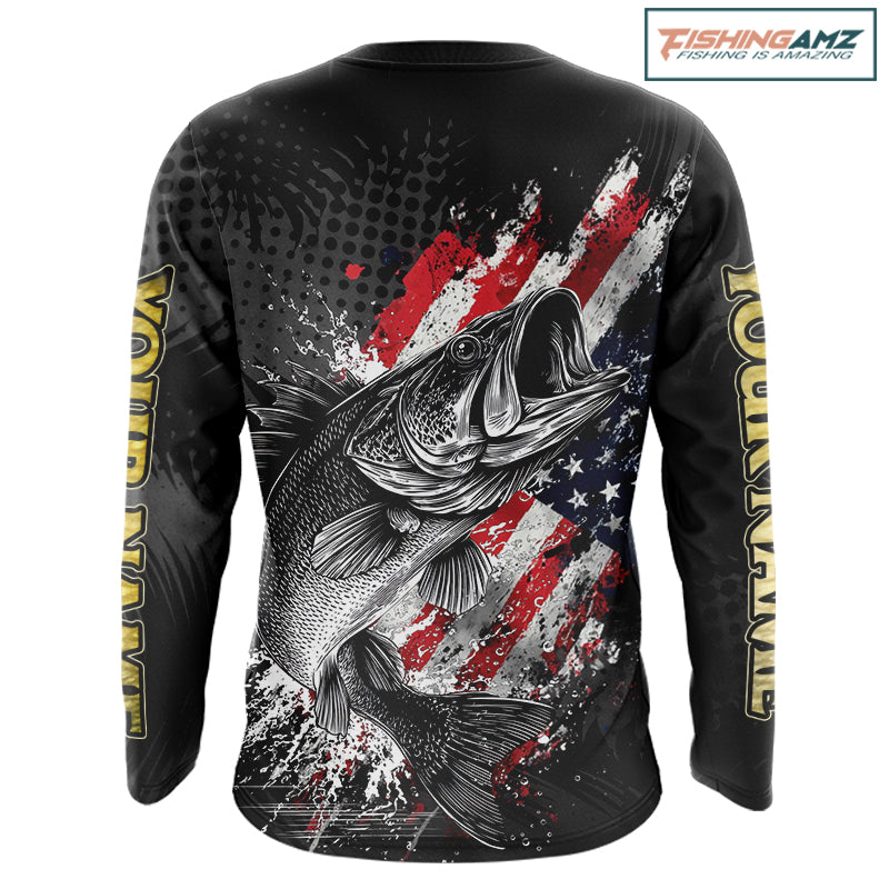 Walleye Custom Made Fishing Shirts, American Flag Walleye Fishing Shirts Long Sleeve NBT430