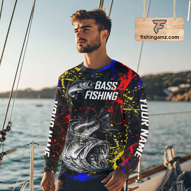 Colorful Paint Tattoo Bass Fishing Shirts Long Sleeve, Bass Fishing Jerseys NBT431
