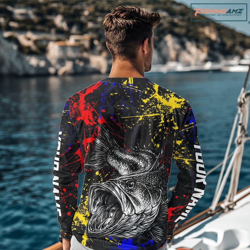 Colorful Paint Tattoo Bass Fishing Shirts Long Sleeve, Bass Fishing Jerseys NBT431