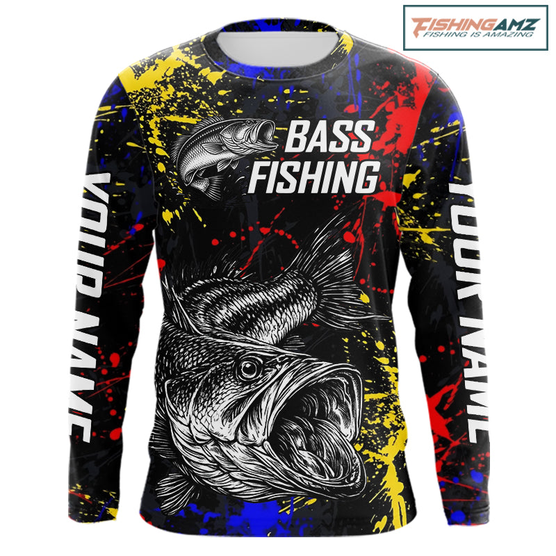 Colorful Paint Tattoo Bass Fishing Shirts Long Sleeve, Bass Fishing Jerseys NBT431